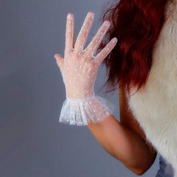 Polka Dot Black Lace Evening Gloves