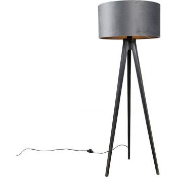 Lampada da terra tripode nera con paralume grigio 50 cm