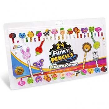 24 Themed Pencils with Eraser Caps