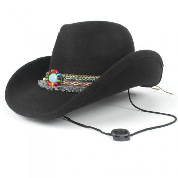 Sombrero de Viento Negro con Detalles en Lana