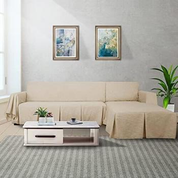 MAXIJIN Linen Sofa Slipcover with Ruffles, Reversible 2-Piece Corner Sofa Protector for Dogs