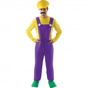 Disfraz de Videojuego Retro Fontanero Wario para Adulto, Color Morado, Extra Grande
