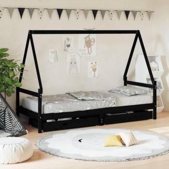 Estructura de cama niños con cajones madera pino negro 90x200cm Vidaxl