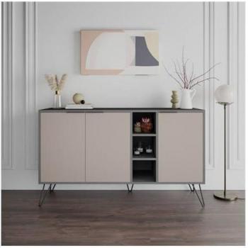 Meuble contemporain taupe 3 portes anthracite 142x35,5x83h