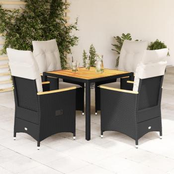Conjunto de Jantar de Vime PE Preto para Jardim com 5 Peças