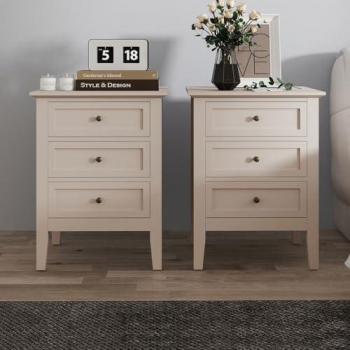 Melody Maison Rowley Beige 3-Drawer Bedside Tables