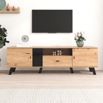 Meuble TV en bois naturel avec rangement, 170 cm