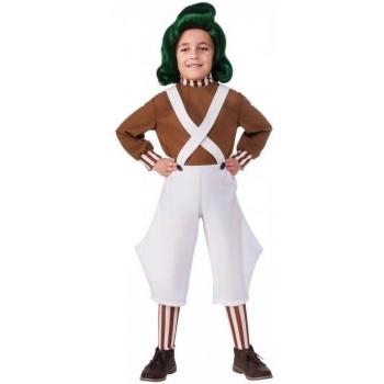 Verkleedsel Oompa Loompa, geschikt voor kinderen van 3-4 jaar, kleurcombinatie wit/bruin