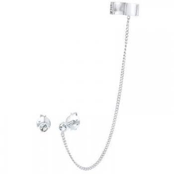 Parure di gioielli con earcuff tondo in Argento Sterling 925 e cristalli