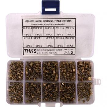 500 Pcs Copper Knurled Threaded Nuts for M2 M2.5 M3