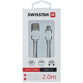 Câble USB-C Swissten 2m, Argent en Textile