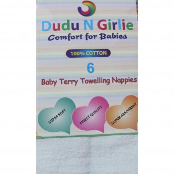 Dudu N Girlie Cotton Terry Nappies (Pack of 6, White)