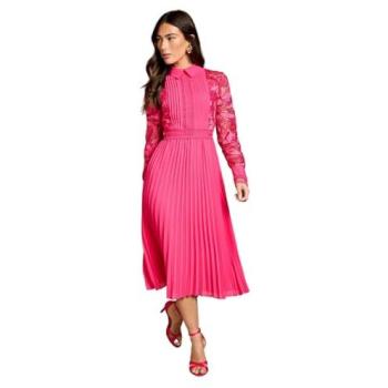 Coast Hot Pink Midi Lace Shirt Dress with Pleats – Women's, Size 16