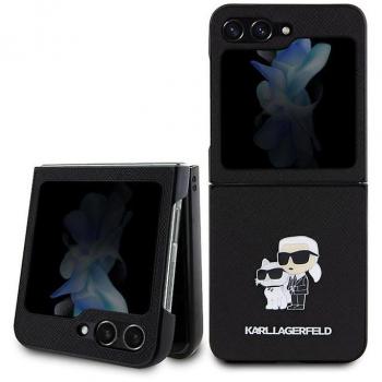 Karl Lagerfeld Funda de cuero negro Saffiano Monogram Ikonik, compatible con Samsung Galaxy Z Flip5