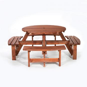 BrackenStyle Outdoor Round Dining Table with Bench and Parasol Hole
