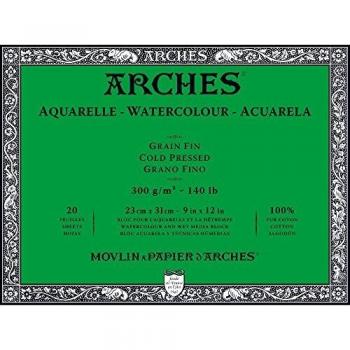 Arches Aquarelle 12×9 Watercolor Pad – 20 Sheets, 140 lb (300 gsm), No Gum Layer