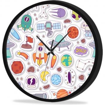 Space-Themed 3D Astronaut Ship Quartz Round Clock