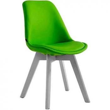 Manado Chaise Scandinave – Vert en simili cuir – Pieds bois – Hauteur assise 47 cm – Charge 120 kg – Cadre blanc