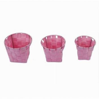 Trio de paniers ronds en tissu rose pour rangement