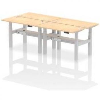 Dynamic Air Back-to-Back W1200 x D600mm Height Adjustable Sit Stand 4 Person Bench Desk With Cable Ports Maple Finish Silver Frame