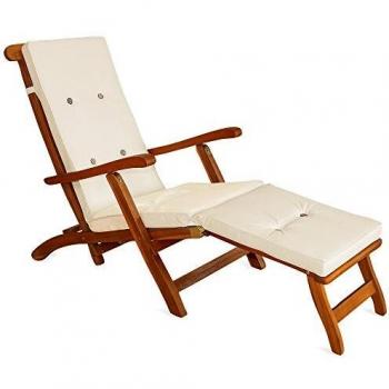 Coussin de chaise longue crème avec support pour jambes et dossier réglables