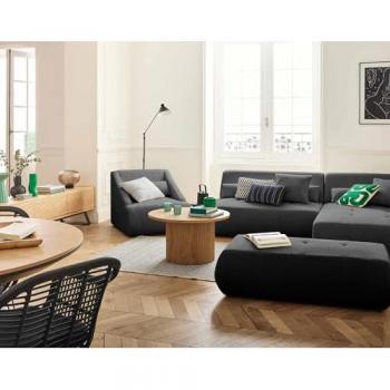 Modèle Onyx : Canapé Modulable 5 Places – Angles Droits – Velours Côtelé Gris Foncé