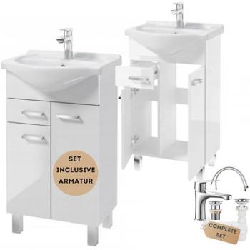 DomoDomo Meuble de Salle de Bain 85x50 avec Lavabo et Robinet Allongé