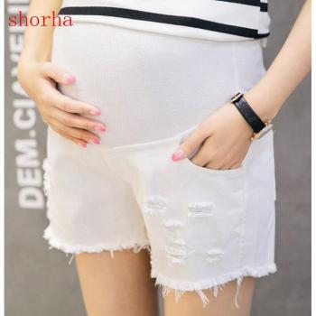 Shorts détente enceinte denim effiloché