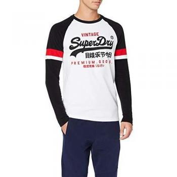 Superdry VL Tri Colour Raglan LS Tee Maglia a Maniche Lunghe, Bianco (Optic 01C), L Uomo