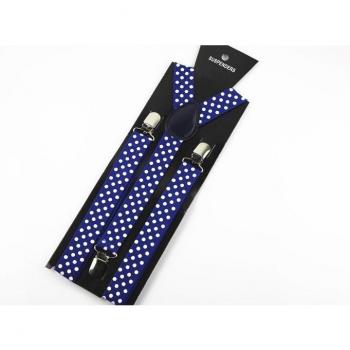 Black White Blue Polka Dot Clip-On Suspenders