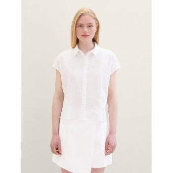 TOM TAILOR Denim Damenbluse mit Lochmuster und Knopfleiste