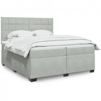 Cama box spring gris claro 200x200 cm con colchón