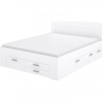 Lit élégant UDINE 160x200 cm – 4 tiroirs + 2 chevets avec niche (blanc)