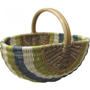 Panier en rotin color block vert blanc bleu