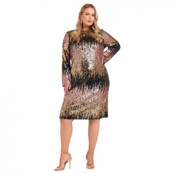Women's Gold Ombre Sequined Shift Dress
