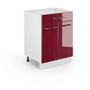 Meuble cuisine Fame-Line 60 cm avec tiroir sans PT Rouge bordeaux Haute brillance Blanc Vicco