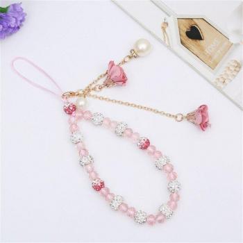 Short Mobile Phone Lanyard with Flower and Pearl Tassel