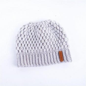 Girls' Winter Knit Hat with Messy Bun Opening
