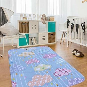 Tapis 70x95 cm Ultra Doux pour Enfant Nuage 2 Bleu
