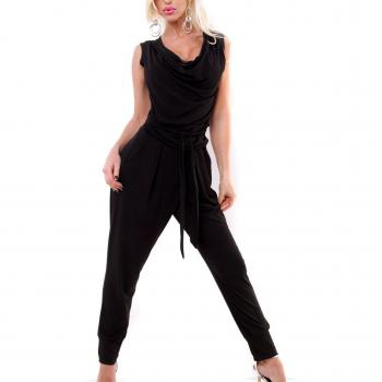 Schicker Maxi-Jumpsuit: Wasserfall-Ausschnitt & dekorativer Bindegürtel XL