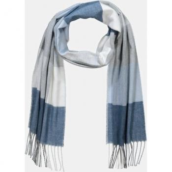 Sciarpa donna lunga e stretta, quadri blu, taglia unica, fibre sintetiche