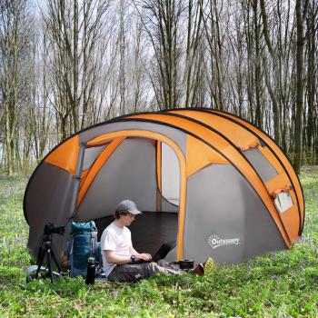 Outsunny Camping Tent Dome Tent Pop-up Design with 4 Windows for 4-5 Person