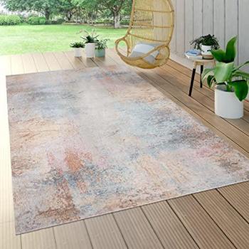 Alfombra Rectangular 80x150 cm de Pelo Corto, Diseño Abstracto Moderno, Uso Interior y Exterior, Aspecto Usado Multicolor