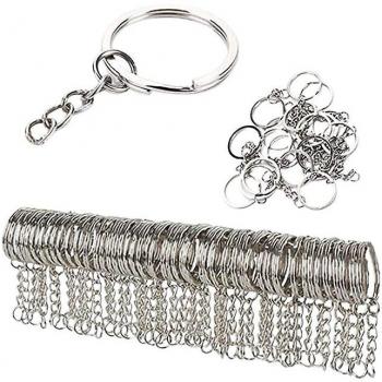Ensemble de 50 porte‑clés argent avec chaîne courte 25 mm