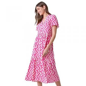 Geometric Print Tiered Midi Dress