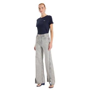 High-waist-Jeans BOSS ORANGE “Marlene High Rise Split Premium Damenmode”, Damen, Gr. 28, Länge 32, grau 020, Denim/Jeans, Obermaterial: 53 % Baumwolle, 47 % Lyocell, Jeans, mit Schlitzen am Saum