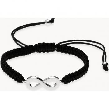 Pulsera de Macramé Negro con Infinito en Plata Bañada en Rodio