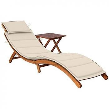 Chaise Longue De Jardin Avec Table Et Coussin Bois D'acacia