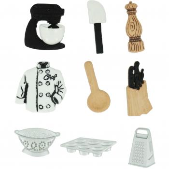 Dress It Up Buttons Master Chef, 9 pcs, Plastic, Multi-Colour, 25 x 12-27 x 26 mm