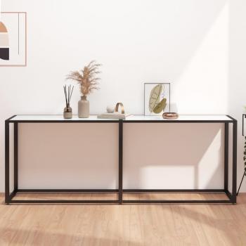 White Marble Console Table 200x35x75.5 cm with Tempered Glass